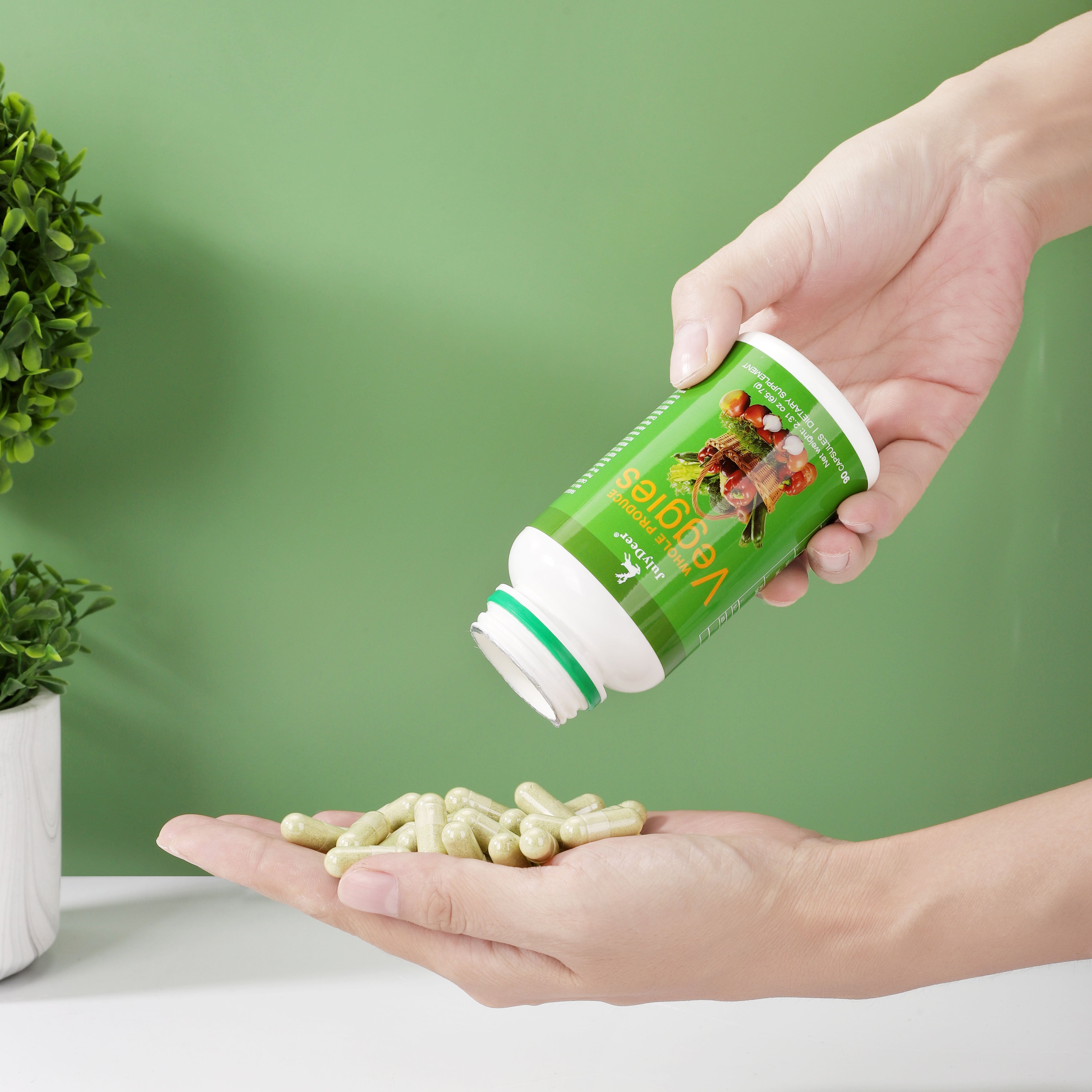 JulyDeer 素食补充剂优质天然成分 – 90 粒素食胶囊 | 天然 18 种全素食混合物的平衡 | 含有维生素和矿物质的新鲜超级食品配方