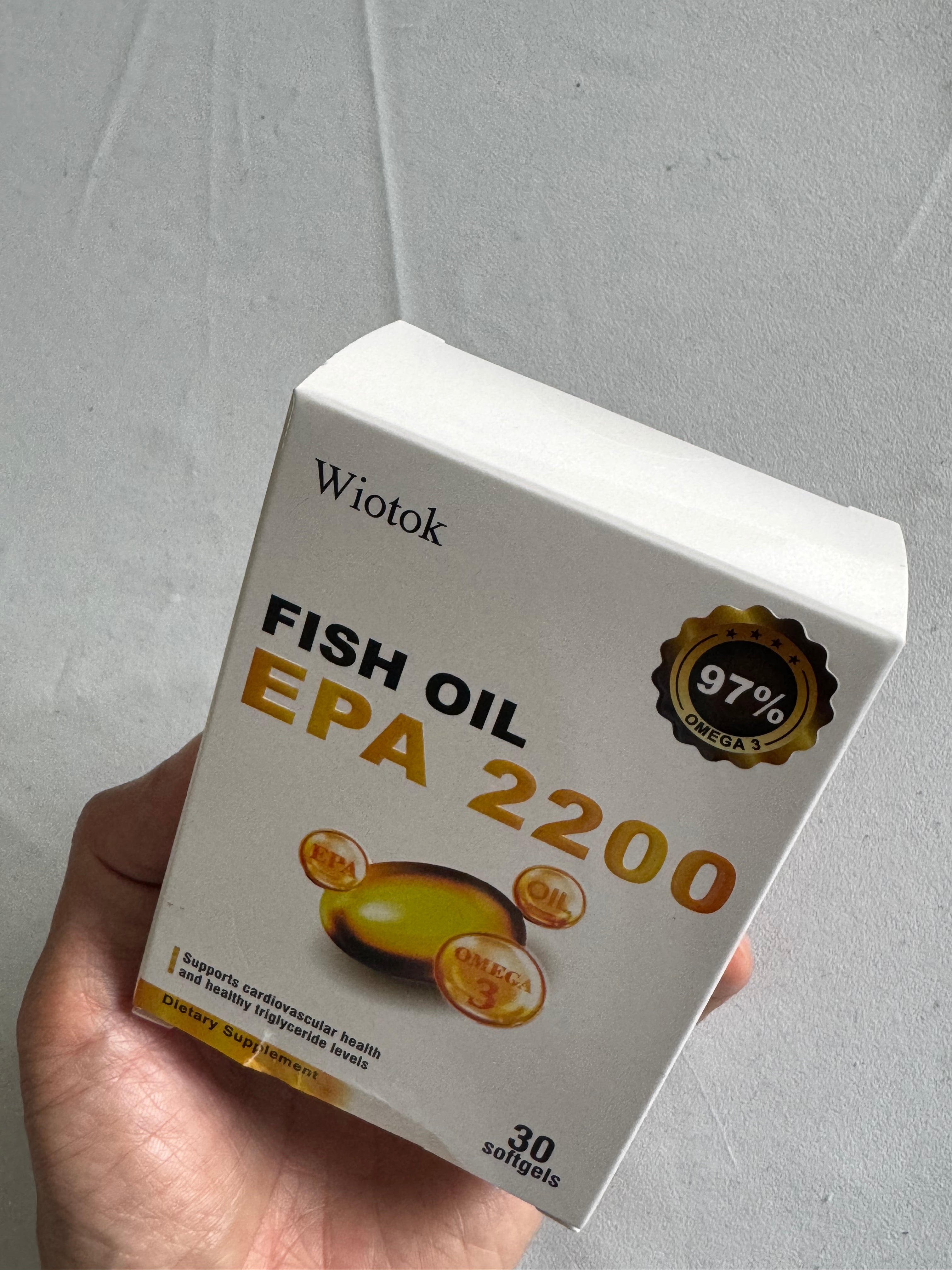 Wiotok  EPA2200鱼油补充剂，97%高纯度欧米伽-3，支持心血管健康和甘油三酯水平，30粒软胶囊