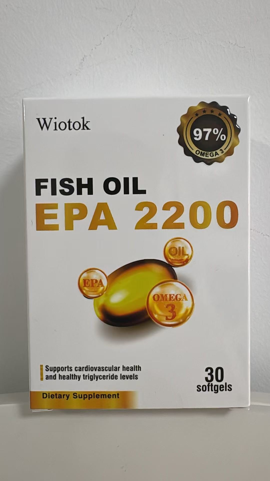 Wiotok  EPA2200鱼油补充剂，97%高纯度欧米伽-3，支持心血管健康和甘油三酯水平，30粒软胶囊