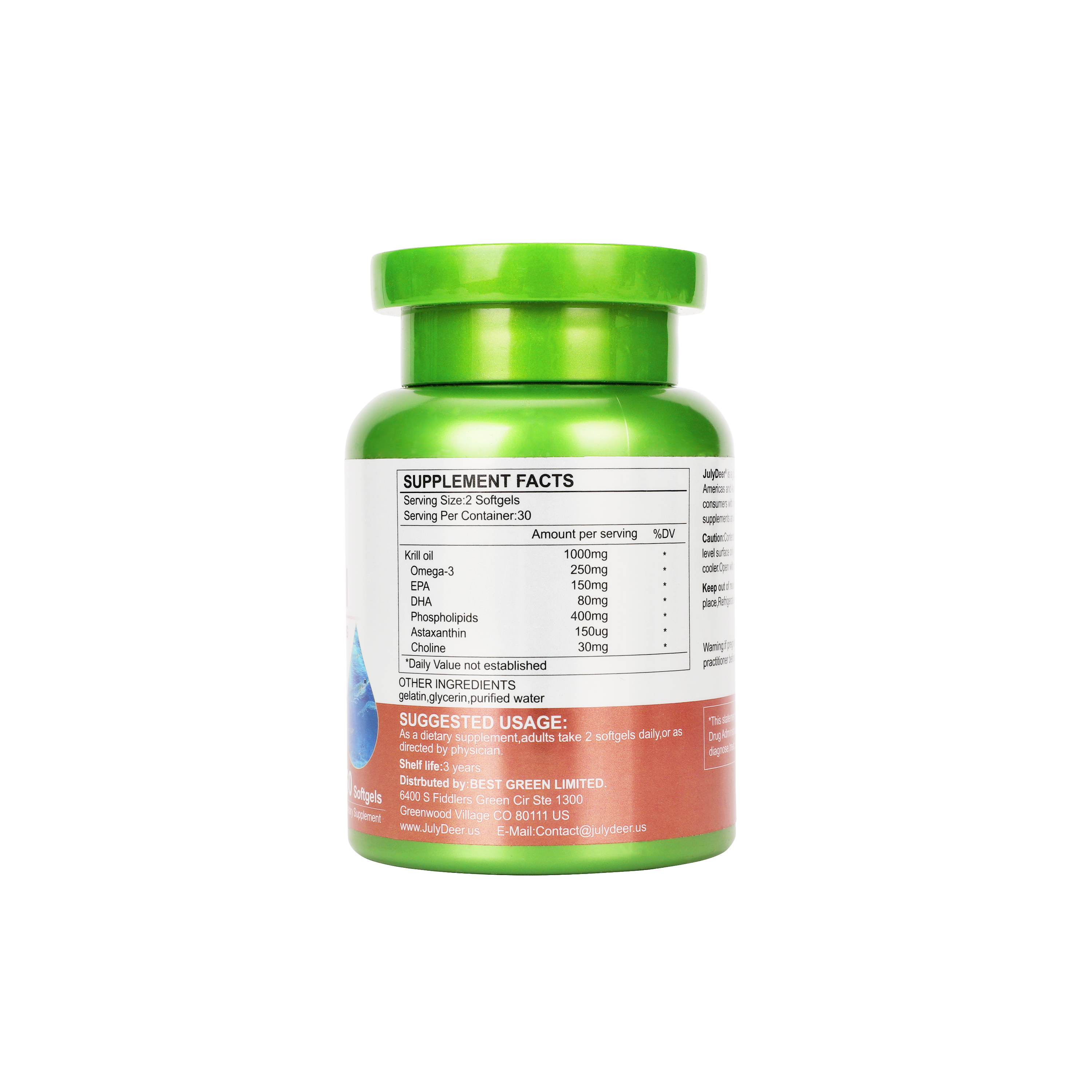 JulyDeer南极磷虾油 1000 毫克，含 Omega-3 EPA、DHA、虾青素和磷脂 60 粒软胶囊补充剂，无鱼腥味，有益于关节、心脏、大脑和免疫力