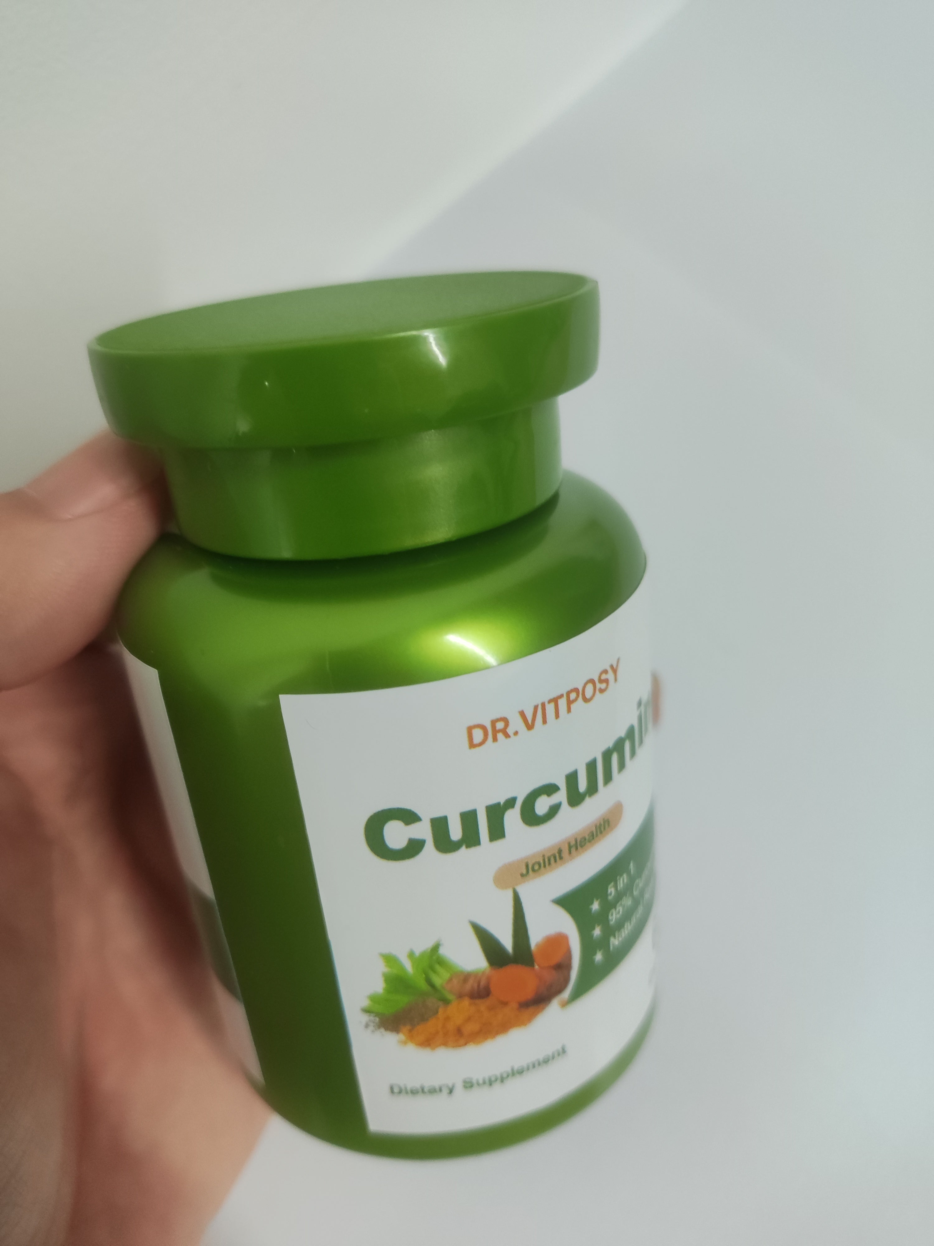 DR.VITPOSY姜黄复合物1瓶装，含芹菜籽、酸樱桃、乳香提取物、葡萄糖胺，95%姜黄素类物质，有助于关节健康
抗氧化和免疫支持--共60粒胶囊
