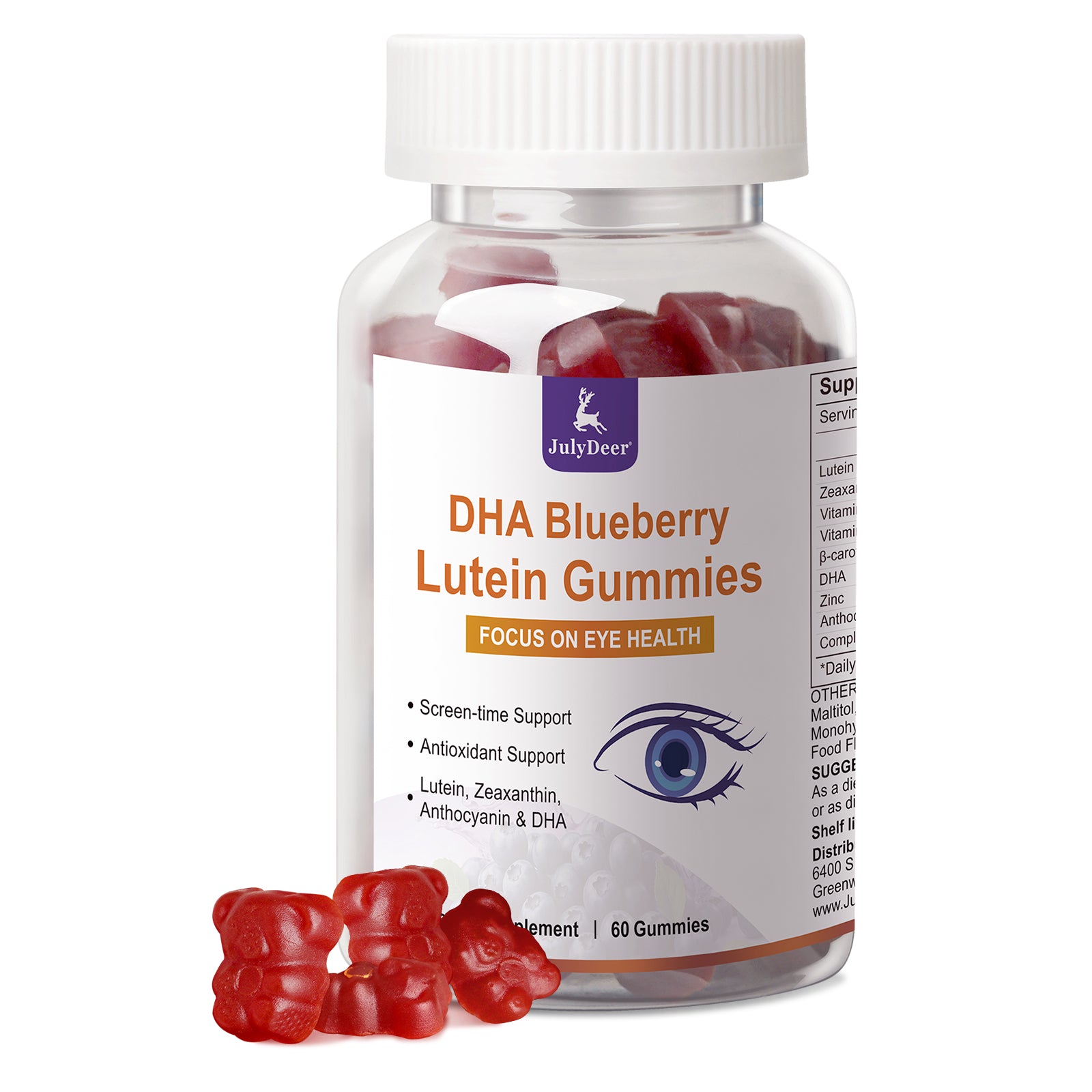 Lutein and Zeaxanthin Gummies Supplements Support Eye Health, 9 in 1 with Vitamin E and C, B-carotene, DHA, Zinc, Anthocyanin (Blueberry Extract), Complex Probiotics, Non-GMO, Gluten Free I 60 Gummies