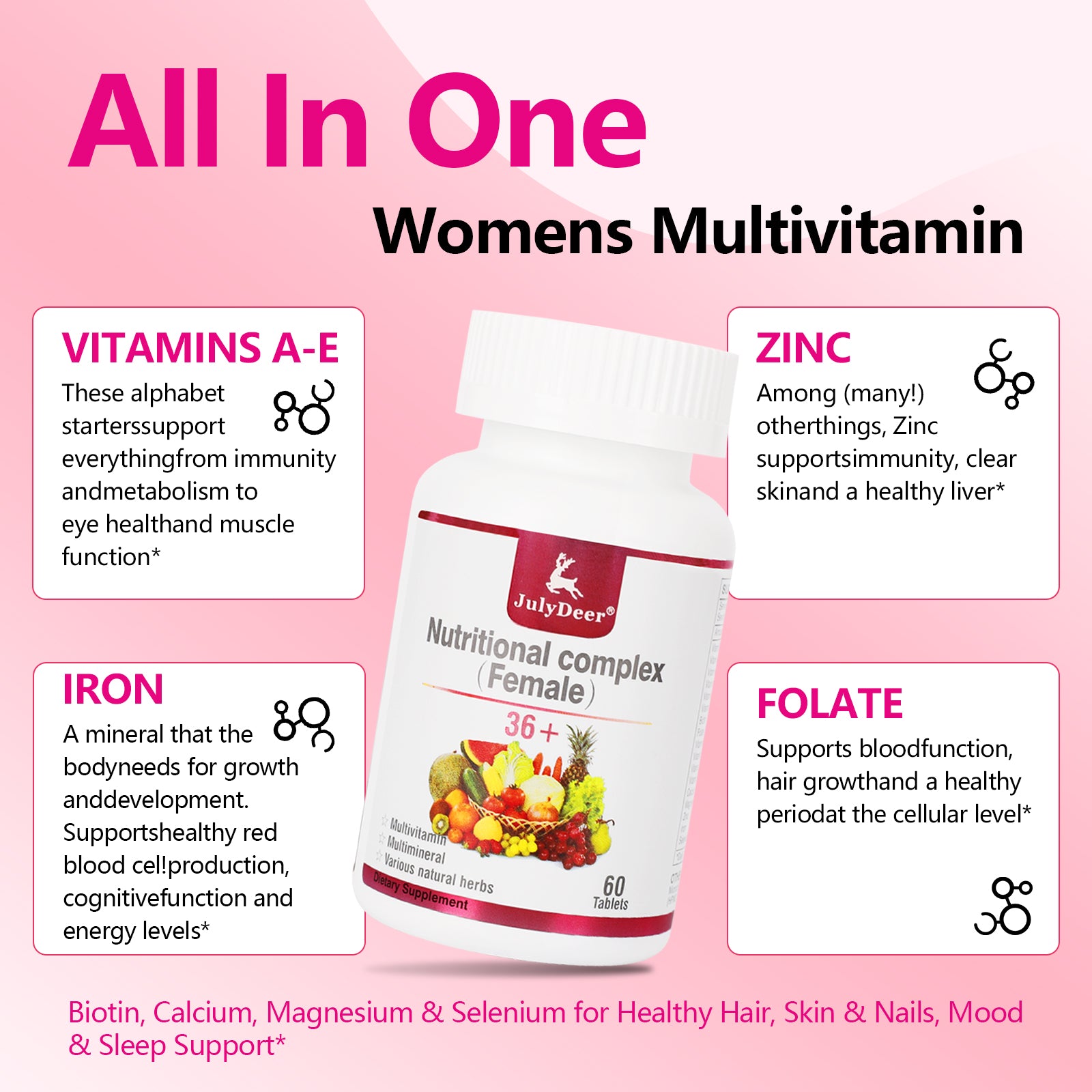 One Daily Multivitamin for Women - Complete Multimineral & Multivitamin with Vitamin A, C, D, E and B-Complex, Zinc & More Vitamins for Immunity, Energy, Hair, Skin & Nails - 60 Tablets