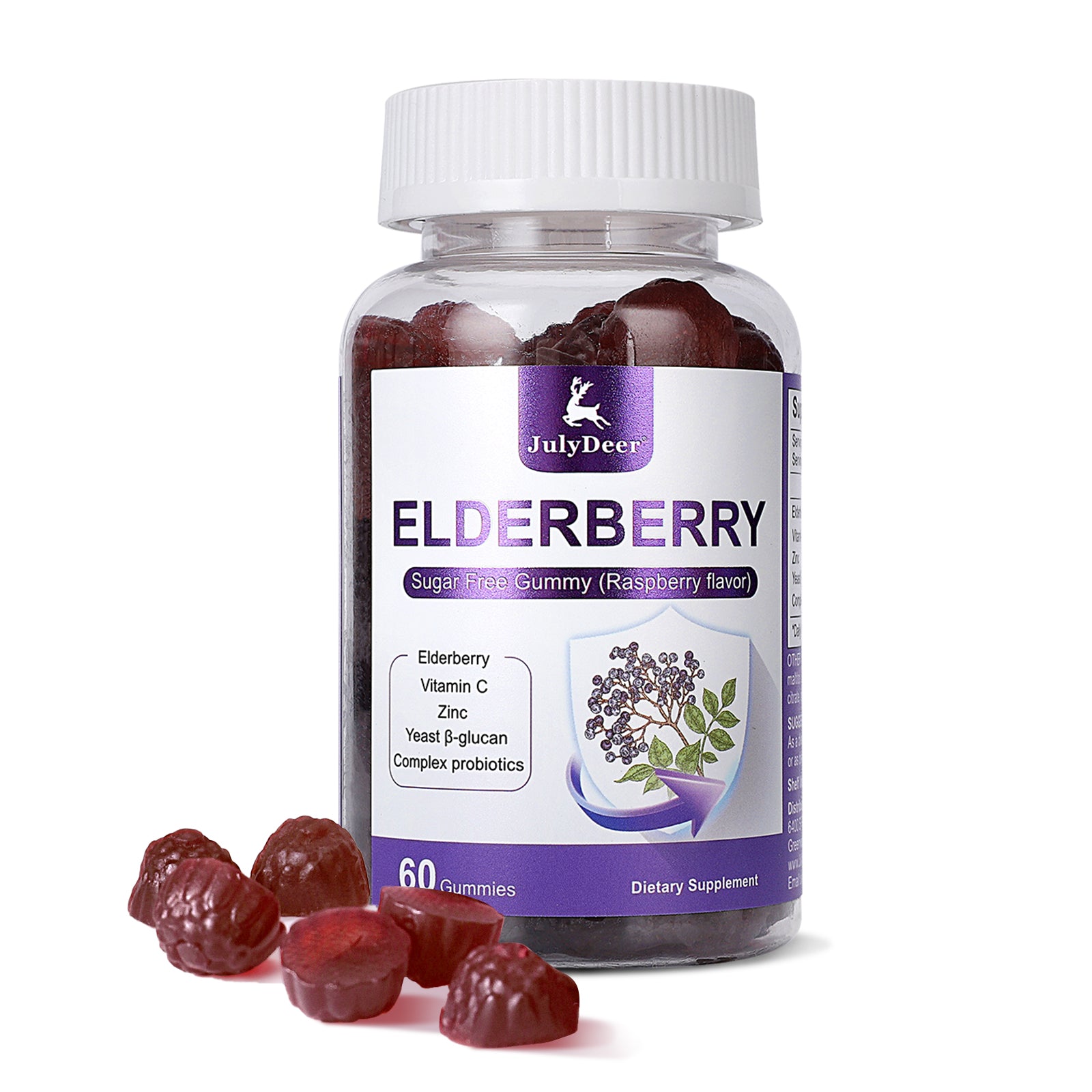 60 Gummies Sambucus Elderberry Gummies - Immune Support for Adults and kids 4+ 5 in 1 with Vitamin C, Zinc, Yeast β-glucan, Probiotics Complex, Nature Elderberry Supplement, Non-GMO, Gluten Free