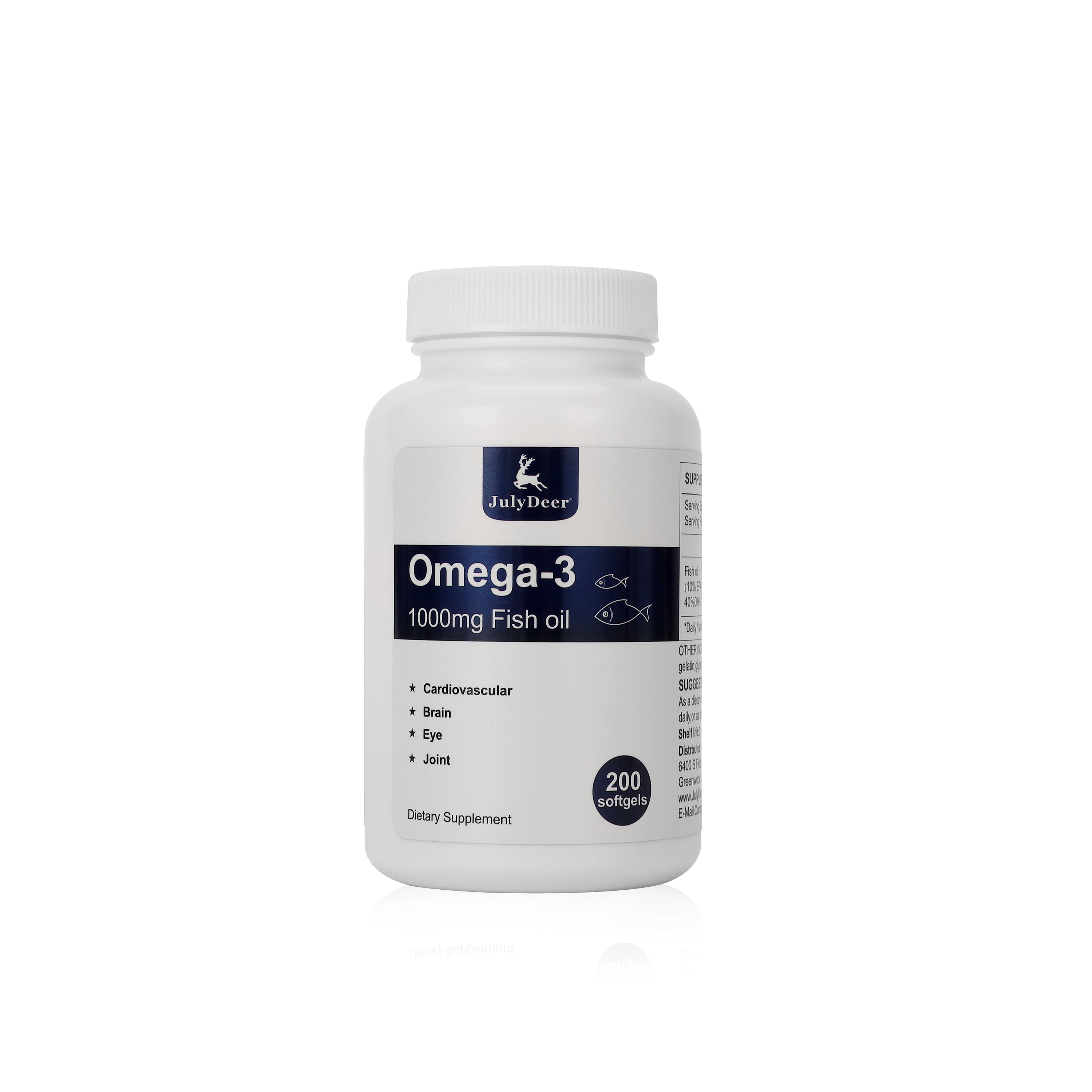 JulyDeer 鱼油 200 粒软胶囊，1000 毫克，含 Omega-3，有益于心血管、大脑、眼睛和关节健康