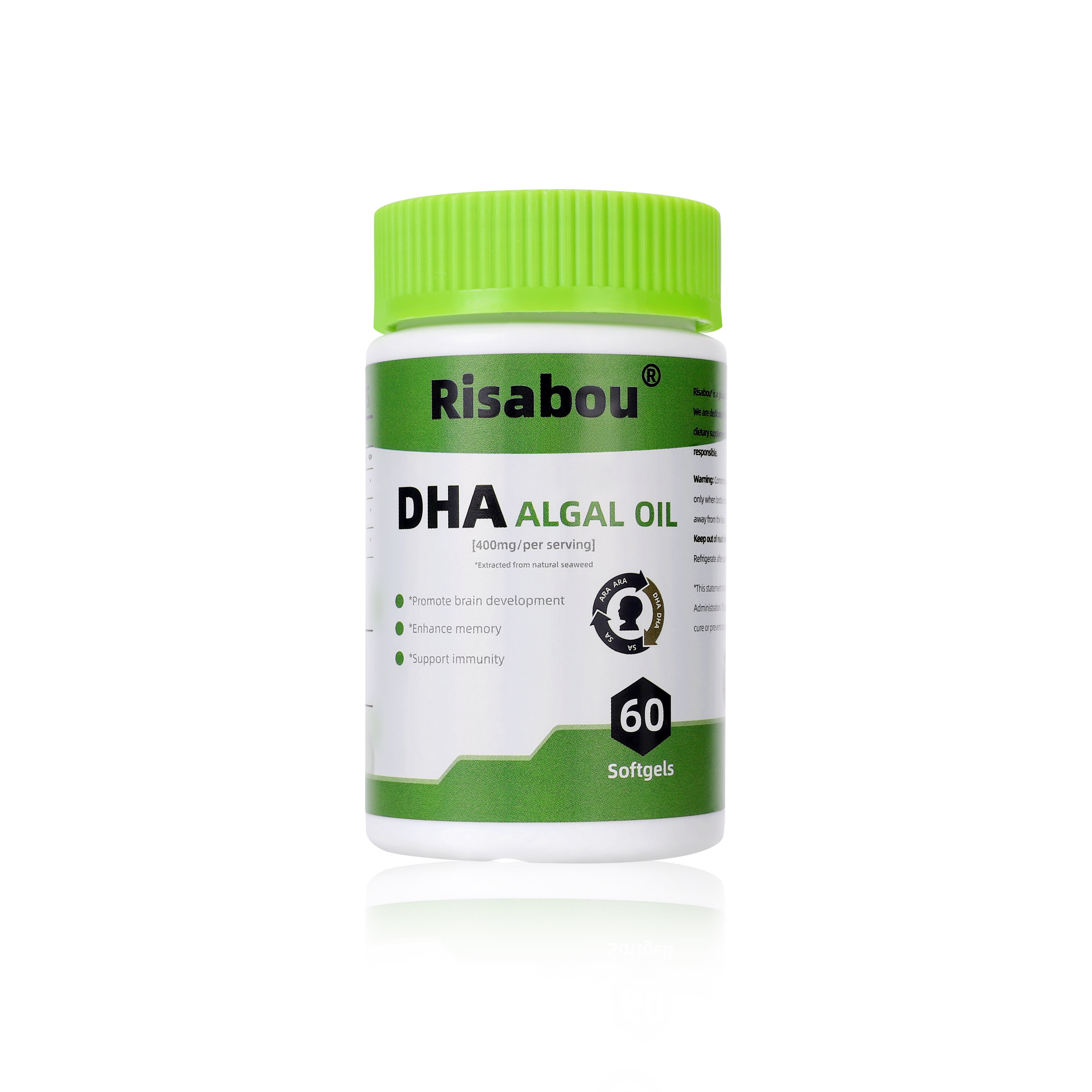 Algal Oil DHA 400 mg with ARA and SA, 60 Softgels Vegan Algae Oil - Plant-Based DHA Omega 3 Supplement, 1 Softgel per Serving for Brain, Memory & Nervous System Support - Non-GMO