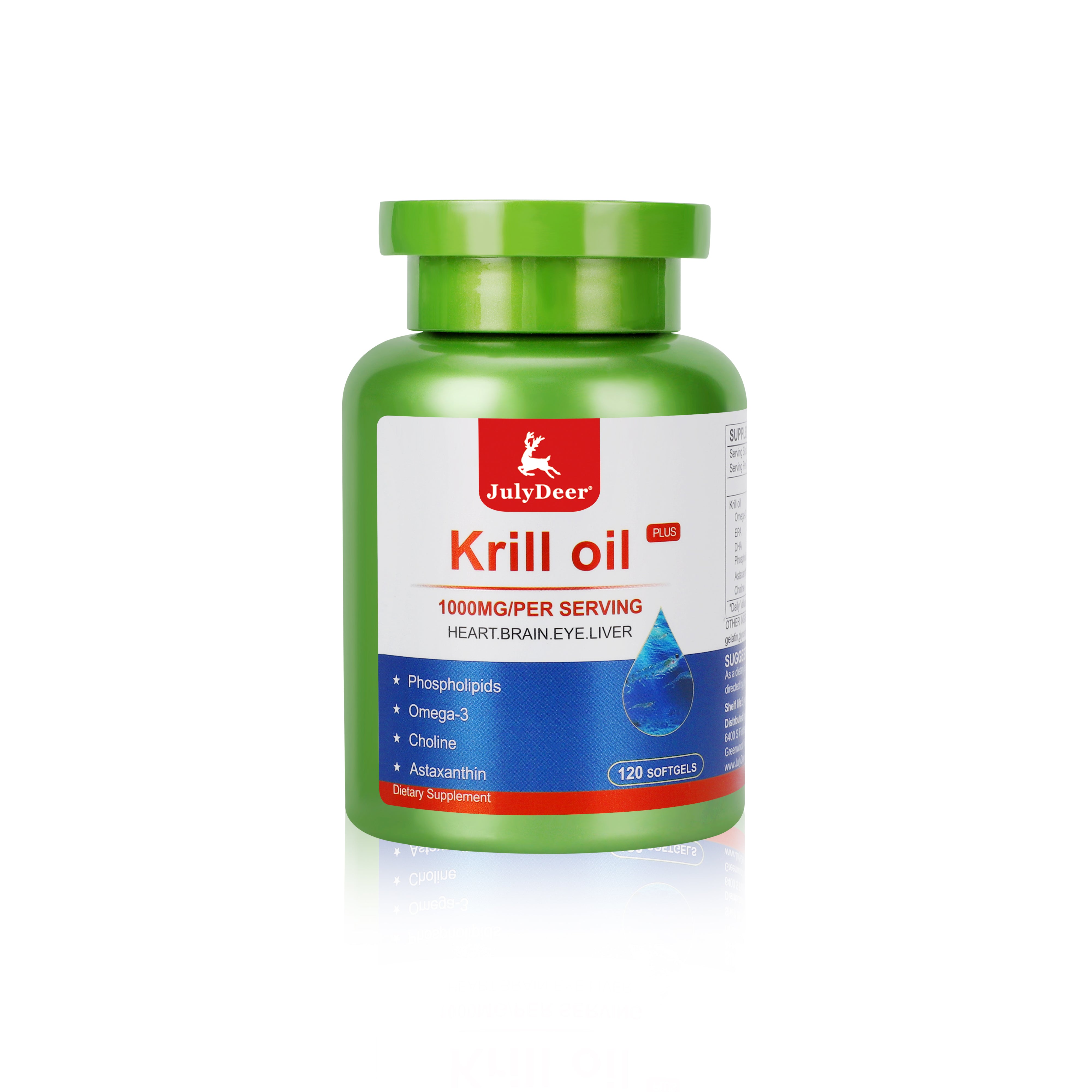 Krill Oil 1000 mg with Omega-3s EPA, DHA, Astaxanthin and Phospholipids 120 Softgels Supplement, Antarctic Krill No Fishy Aftertaste for Joint, Heart, Brain and Immunity