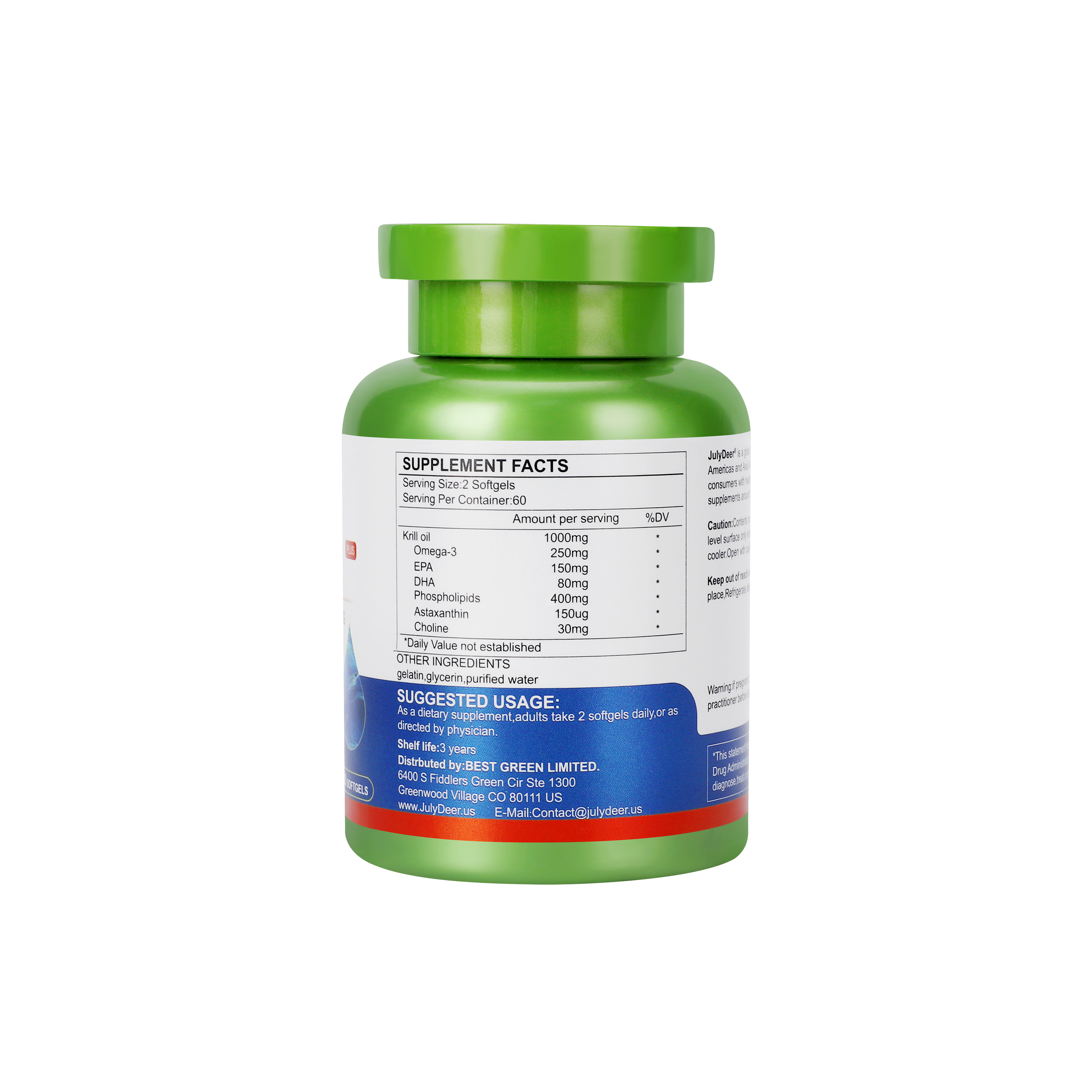 磷虾油 1000 毫克，含 Omega-3 EPA、DHA、虾青素和磷脂，120 粒软胶囊补充剂，南极磷虾，无鱼腥味，有益于关节、心脏、大脑和免疫力