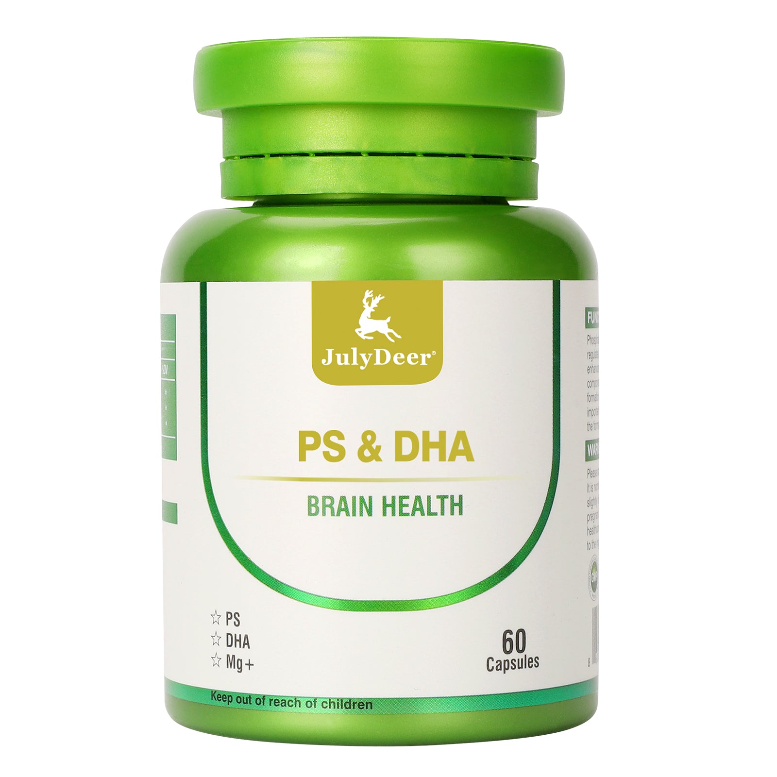 JulyDeer Phosphatidylserine - 40mg, DHA - 100mg, Magnesium - 100mg 60 Softgels for The Elderly Kids Brain Health and Cognitive Support Supplements - Improve Brain Function Phosphatidylserine with DHA